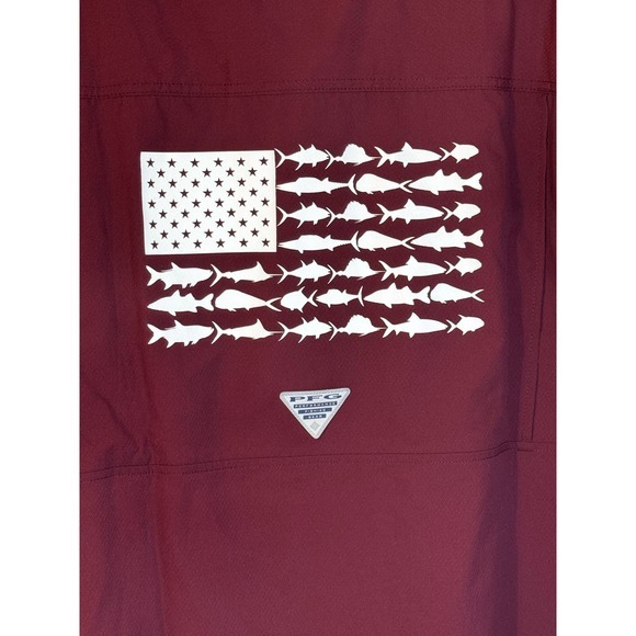 Columbia Men's Slack Tide Short‎ Sleeve Miss. State Fishing Shirt Maroon & White - Picture 4 of 7